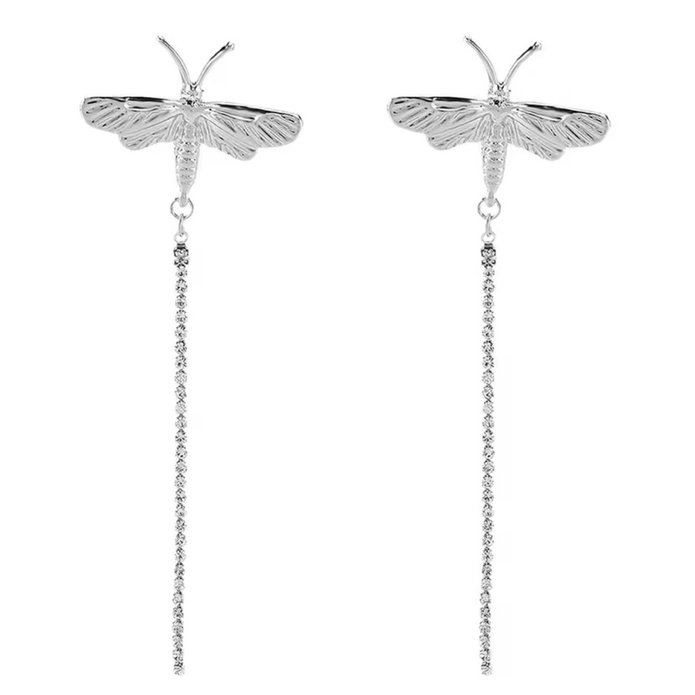 Zara Vintage Metal Dragonfly Rhinestone Tassel Dangling Earrings